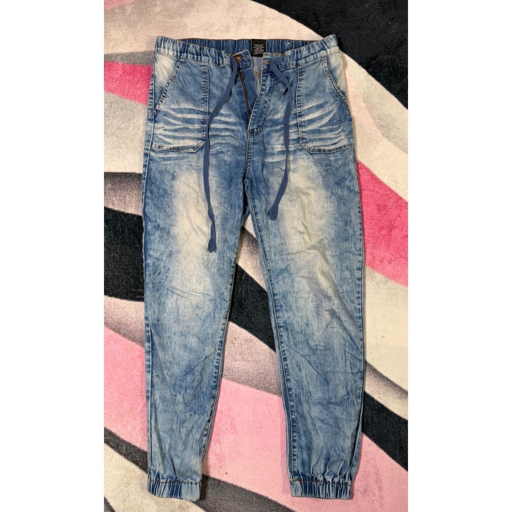 VIP Jeans Women Light Wash Denim Joggers Elastic Waist Drawstring Size 15/16